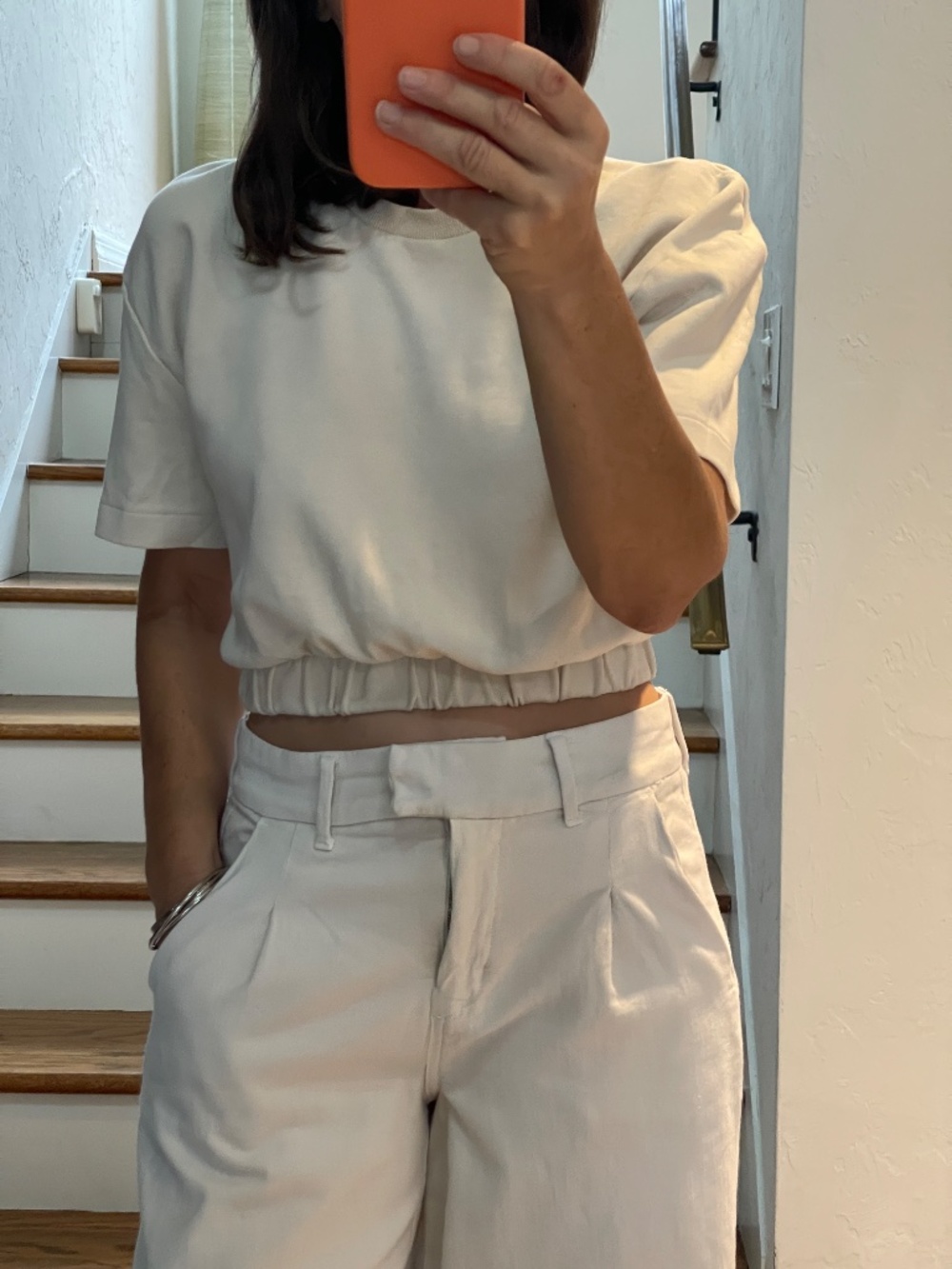 Zara cropped ivory cotton short sleeve crop top T shirt women M